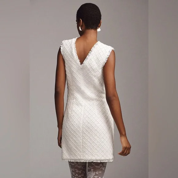 BHLDN Anthropologie Sleeveless Tweed Dress Pearl Embellished Fringed Trim NWOT - Picture 2 of 11